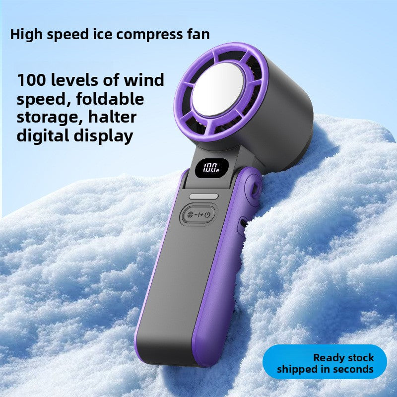 High-speed ice compress fan with purple and gray design on a snowy background