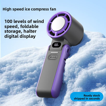 High-speed ice compress fan with purple and gray design on a snowy background